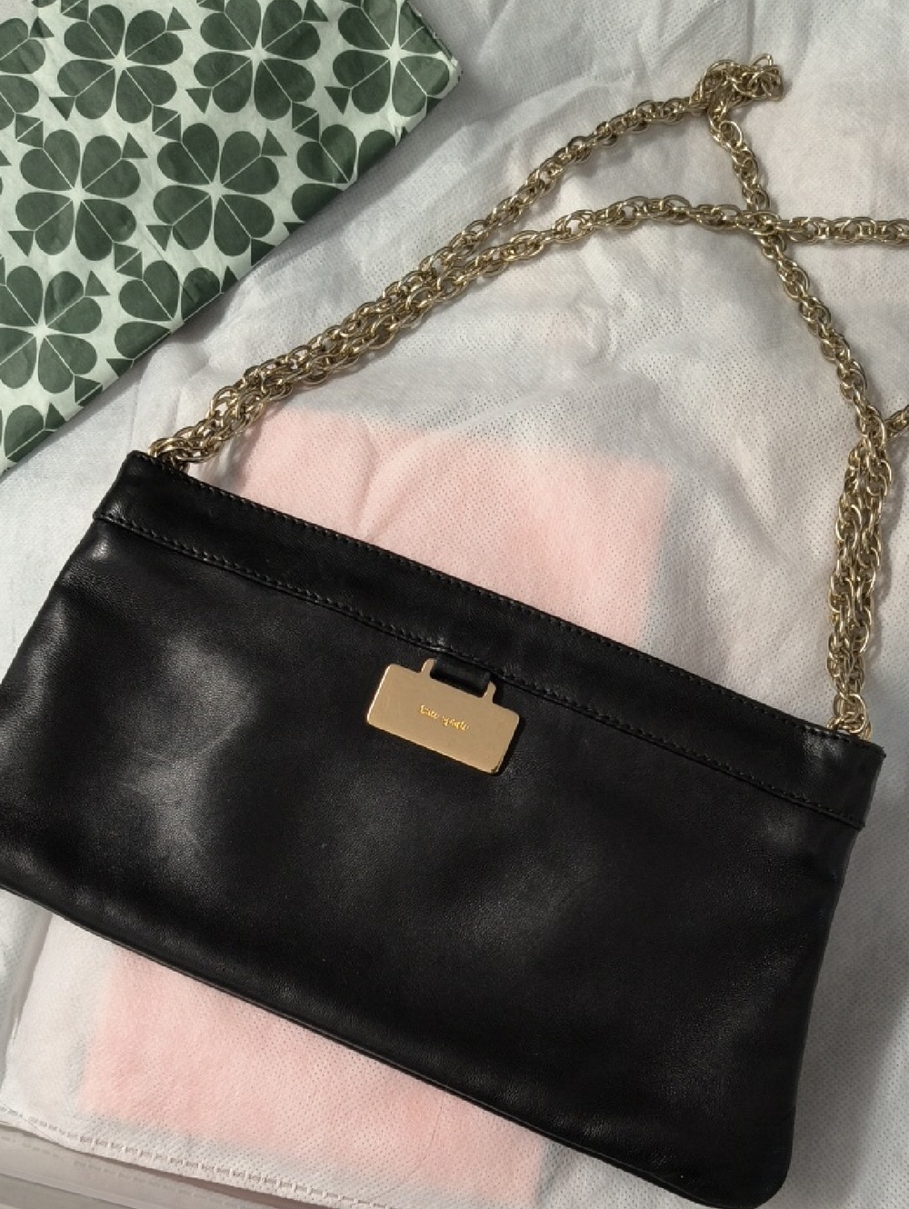 kate spade Black Leather Shoulder Bag with Gold Chain
